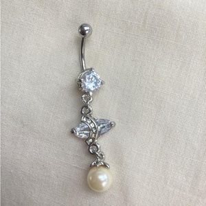 White pearl Belly button Ring surgical stainless steel belly button-2 …